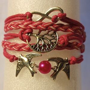 Vibrant Pink Bracelet with Silver Earth Charms.  7"-8.5". Bundle To Save